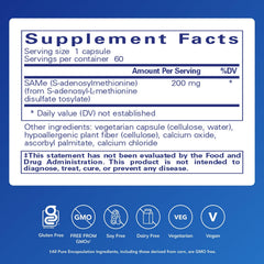 Pure Encapsulations SAMe capsules on white background suggest joint comfort potential.