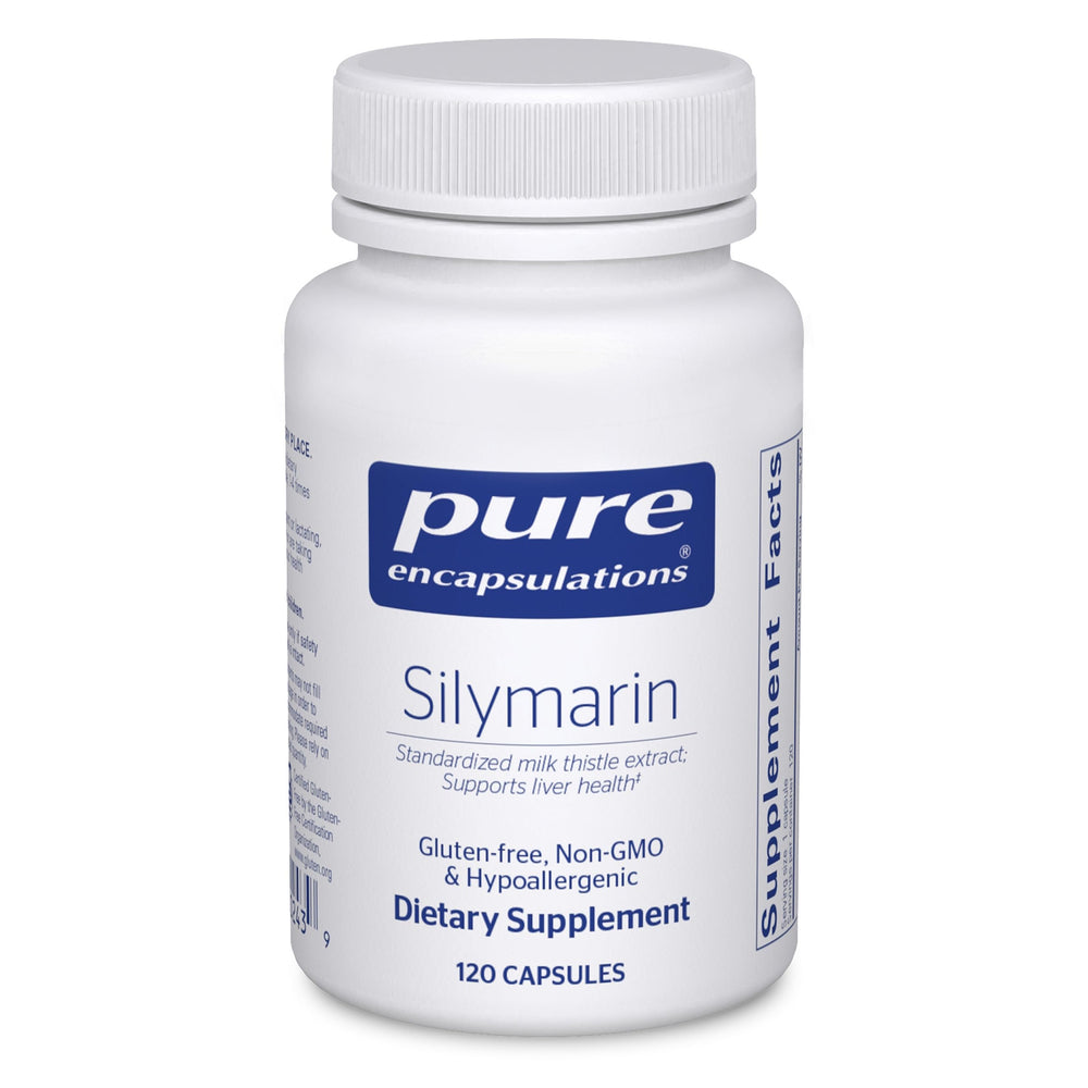 Pure Encapsulations Silymarin bottle cap shows secure packaging for daily use