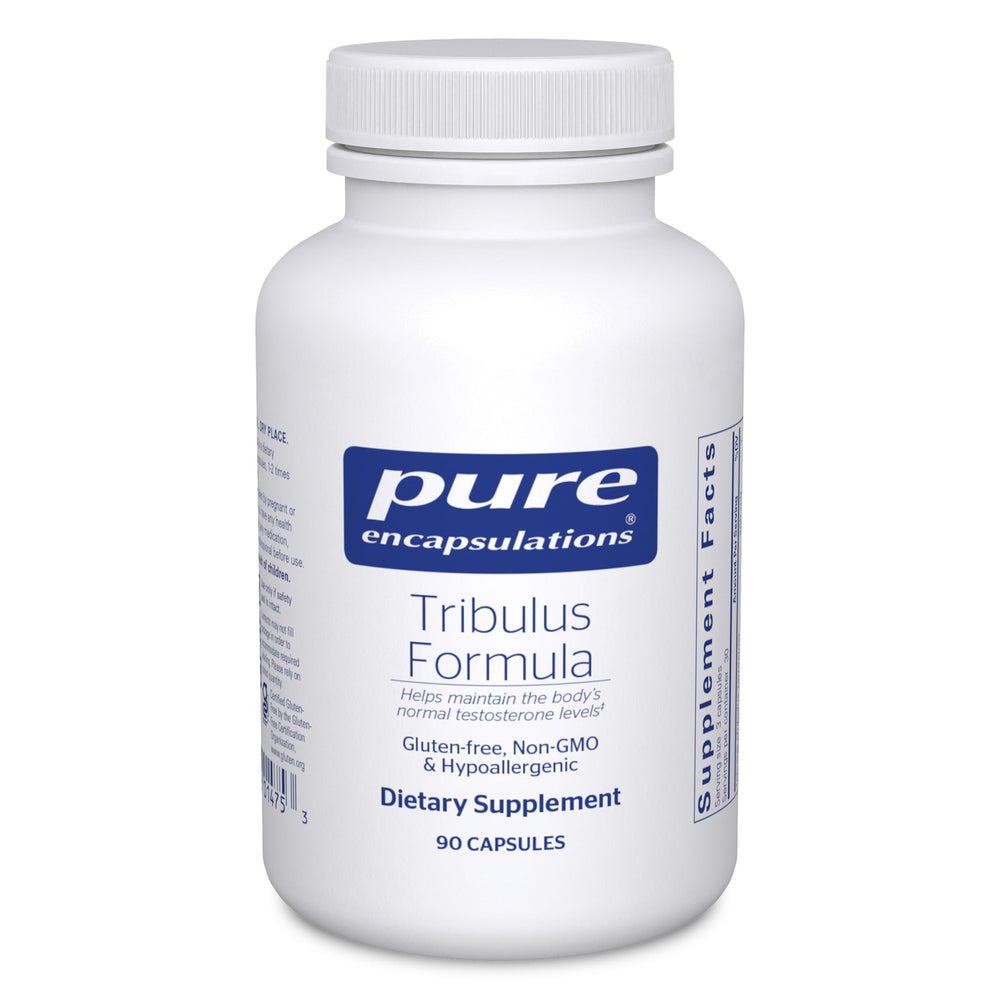 Pure Encapsulations Tribulus Formula bottle front showing premium hypoallergenic supplement for balance support.