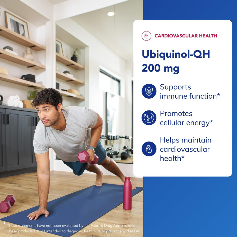 Pure Encapsulations Ubiquinol-QH 200 mg softgel capsules shown together for convenient daily use