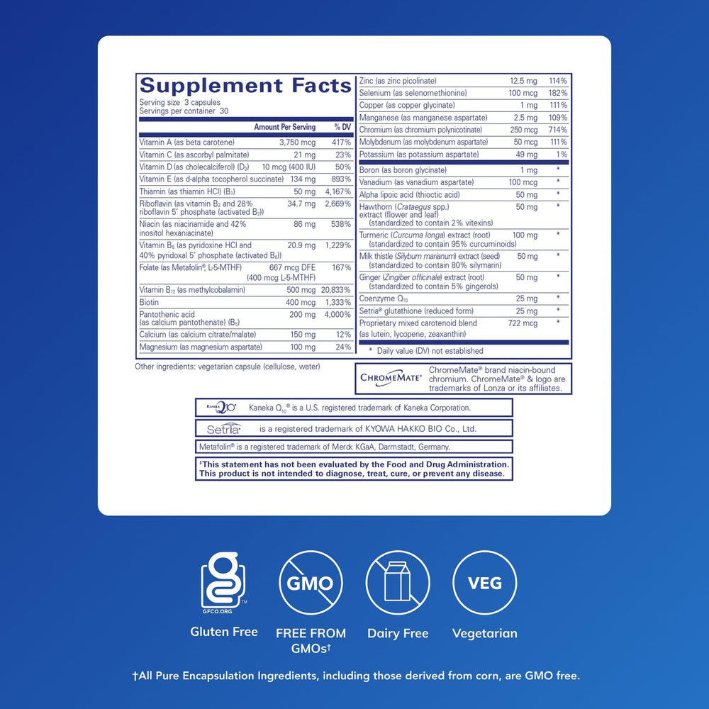 Pure Encapsulations UltraNutrient bottle back showing ingredients and directions.