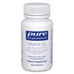 Pure Encapsulations Vitamin D3 250 mcg bottle for daily bone and immune support