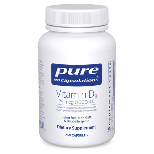 Pure Encapsulations Vitamin D3 bottle with 1000 IU capsules for daily bone support