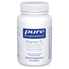 Pure Encapsulations Vitamin D3 bottle—125 mcg for bone support.