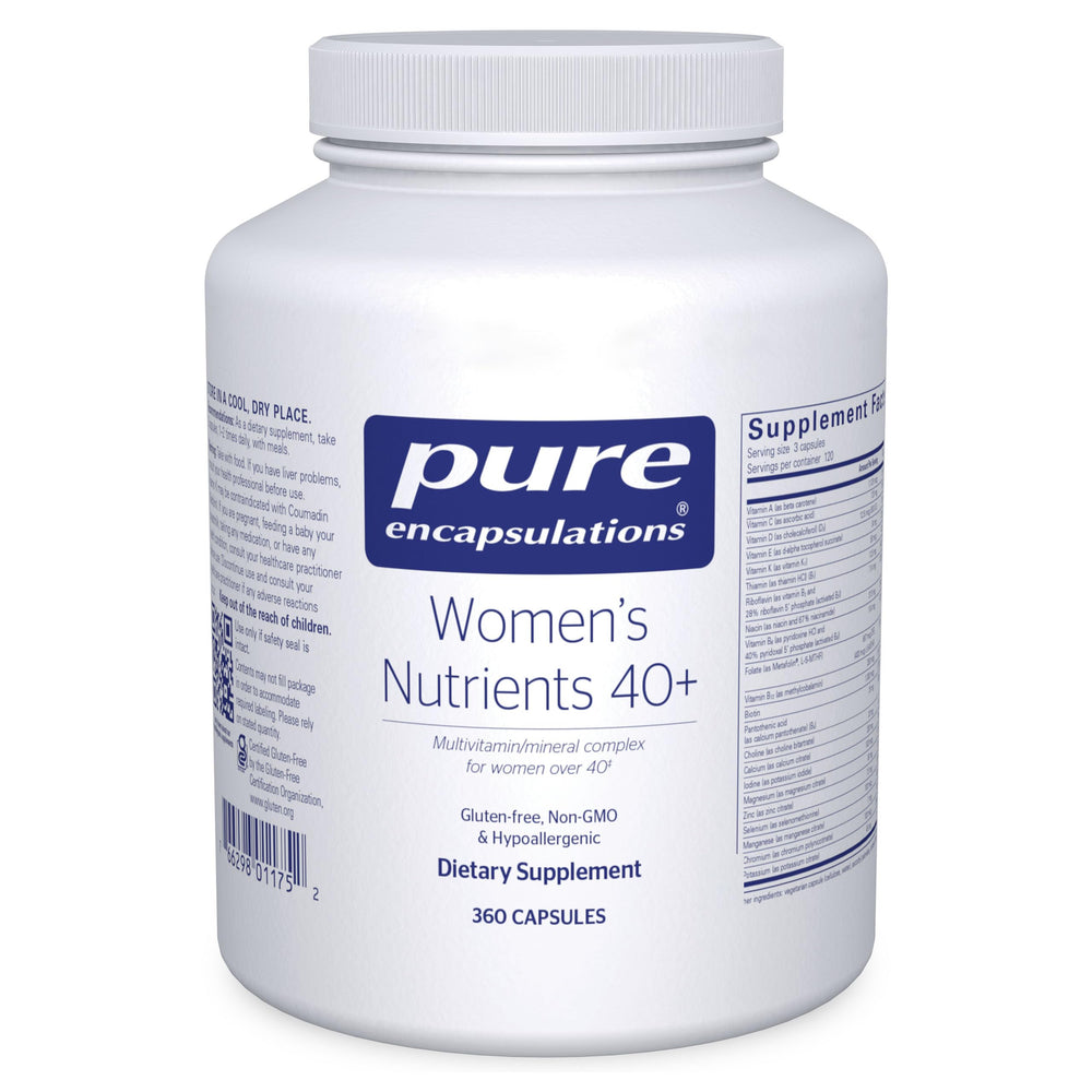 Pure Encapsulations Women's Nutrients 40+ bottle front showing packaging