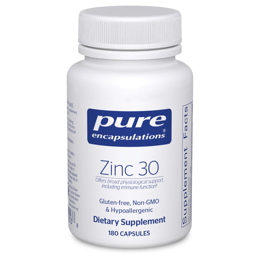 Pure Encapsulations Zinc 30 mg bottle with easy-to-swallow capsules for daily immune support