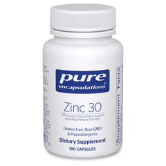 Pure Encapsulations Zinc 30 mg bottle with easy-to-swallow capsules for daily immune support