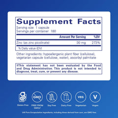 Pure Encapsulations Zinc 30 mg capsules arranged for nutrient metabolism