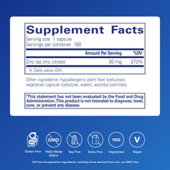 Pure Encapsulations Zinc Citrate capsule closeup highlighting high absorption