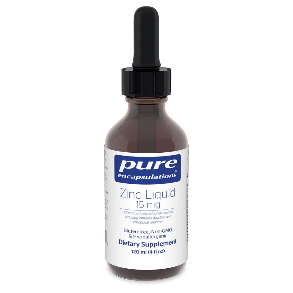 Pure Encapsulations Zinc Liquid 15 mg bottle pour for easy dosing and great taste