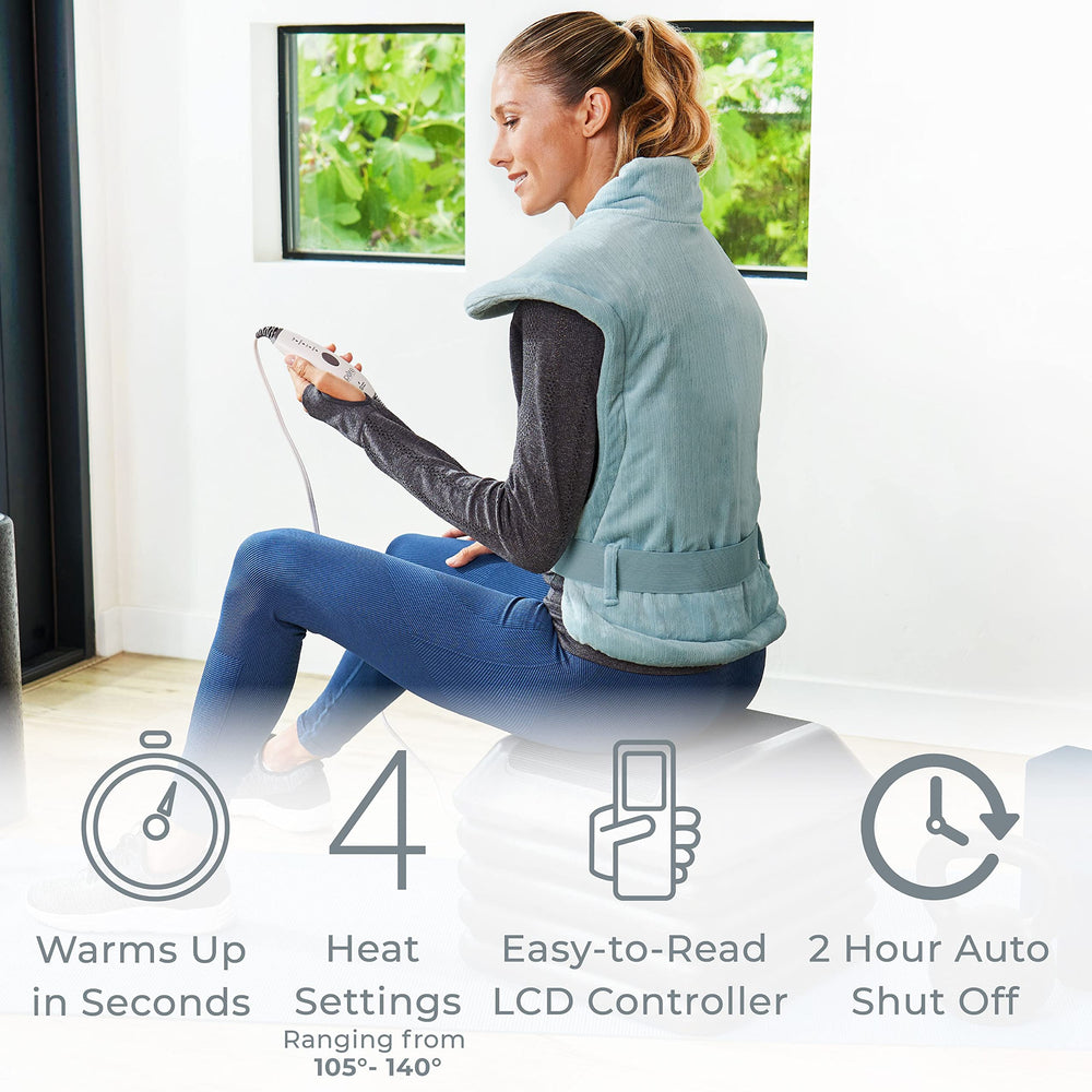 Pure Enrichment PureRelief XL full-body coverage demonstration for neck-to-back warmth.