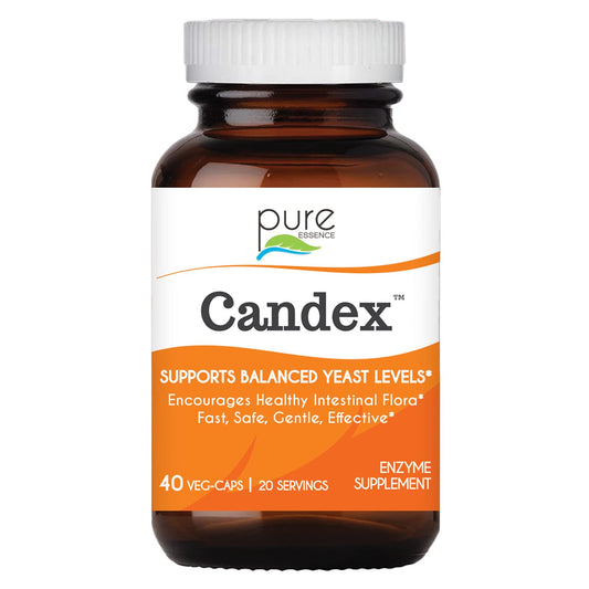 Pure Essence Candex bottle on a shelf highlights balanced yeast support.