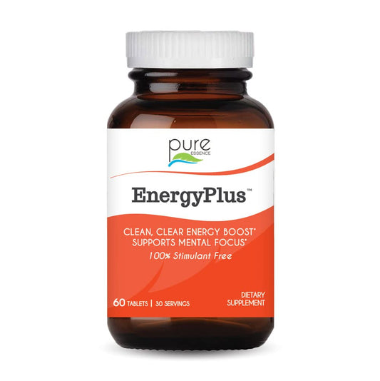 Pure Essence Energy Plus bottle front showing caffeine-free energy support