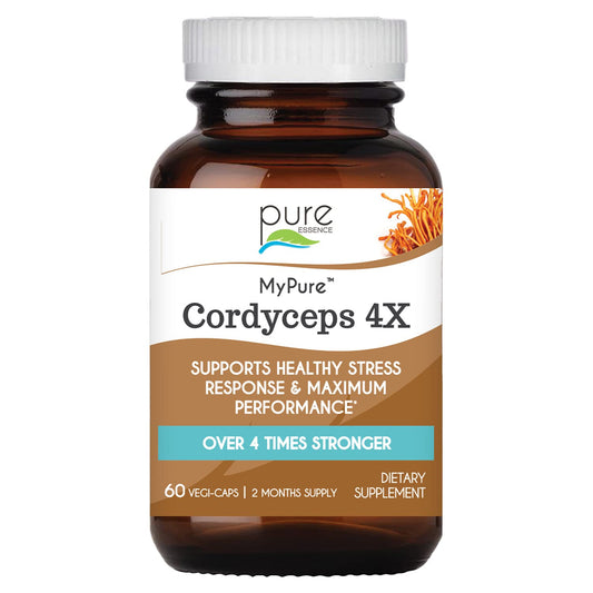 Pure Essence Labs MyPure Cordyceps bottle front for daily energy support and premium packaging.