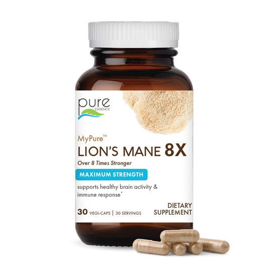 Pure Essence Labs MyPure Lion's Mane 8X bottle front view for focused study