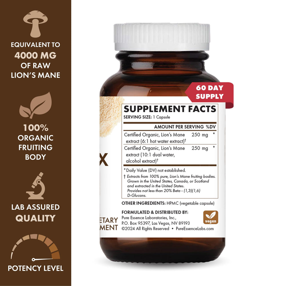 MyPure Lion's Mane 8X label shows organic fruiting body and USA production