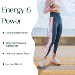 PURE Focus + Energy lemon powder poured into glass for fast mix