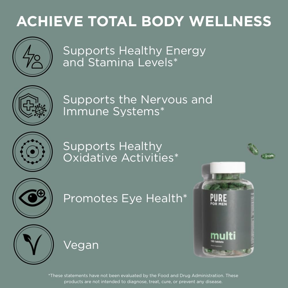 Pure for Men nutrition facts image highlighting vitamins and minerals