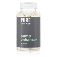 Pure for Men Pump Enhancer bottle front communicates nitric oxide support for workouts.