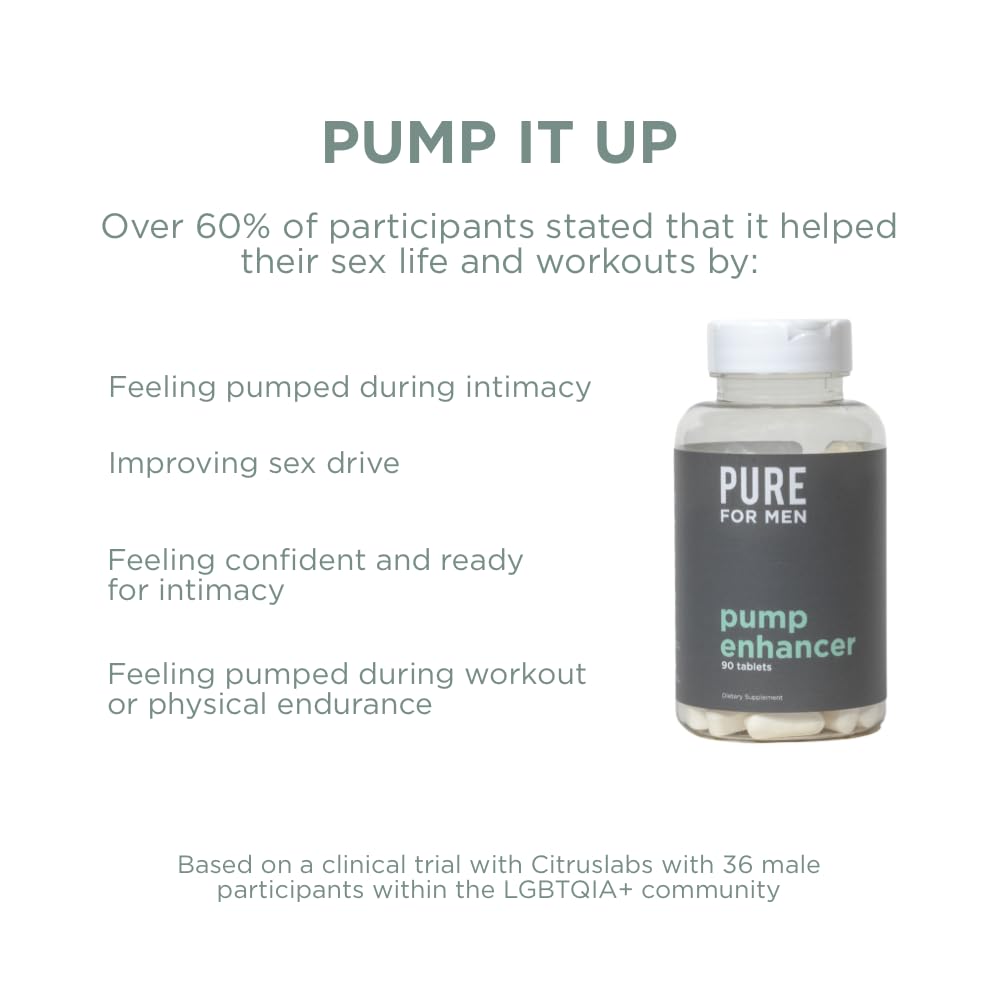 Pure for Men Pump Enhancer in gym scene implies increased endurance potential.