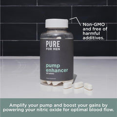 Pure for Men Pump Enhancer vegan non-GMO label underscores clean formula.