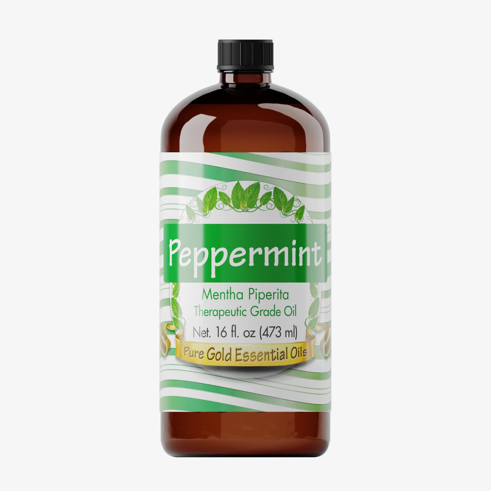 Pure Gold Peppermint Oil 16oz bottle front view, ideal for diffusers and DIY projects