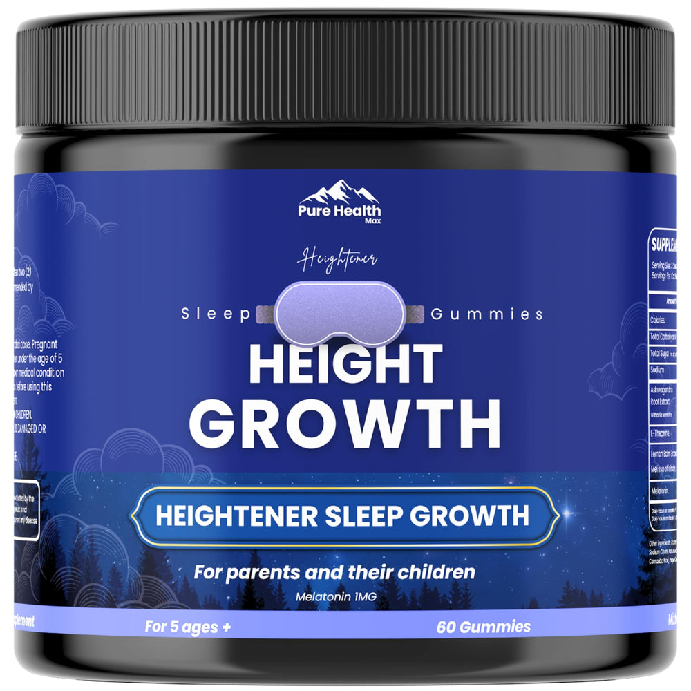 Pure Health Max Heightener bottle-front view promoting convenient nightly use for growth support.