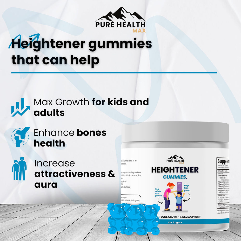 Heightener gummies close-up highlighting texture and daily-use appeal.