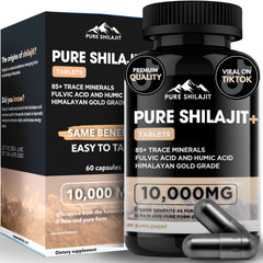 Close-up of Pure Himalayan Shilajit capsules showing high potency and purity.