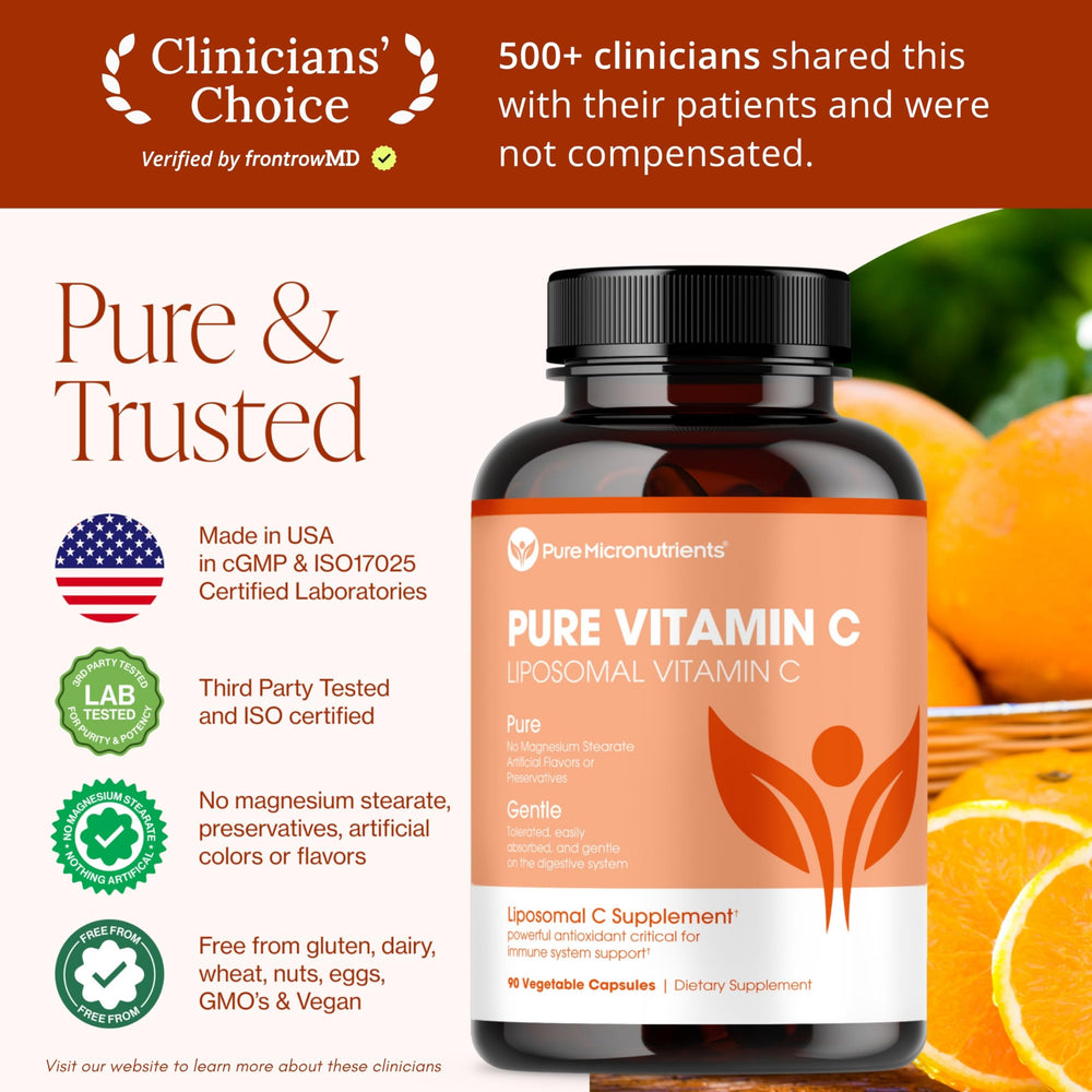 Pure Micronutrients Pure Liposomal Vitamin C ingredients list visible on label