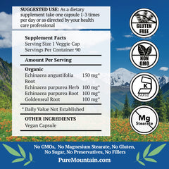Pure Mountain Botanicals capsules in bottle emphasize additive-free daily use.