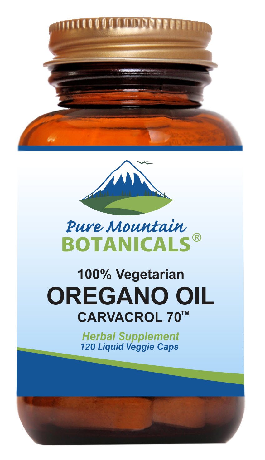 Pure Mountain Botanicals oregano oil capsules bottle for daily vegan supplement