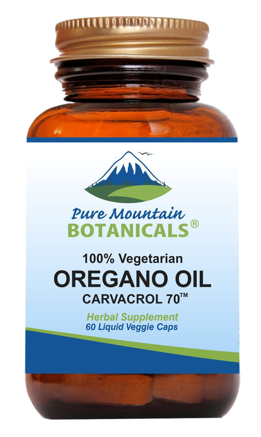 Pure Mountain Botanicals Wild Oregano Oil Capsules—front view, high-potency oregano supplement
