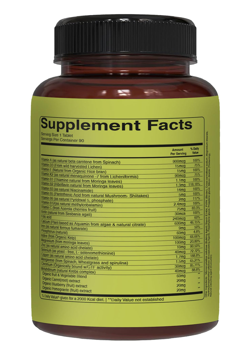 Pure Nutrition Natural Treasures organic fruit and vegetable blend listed in ingredients.