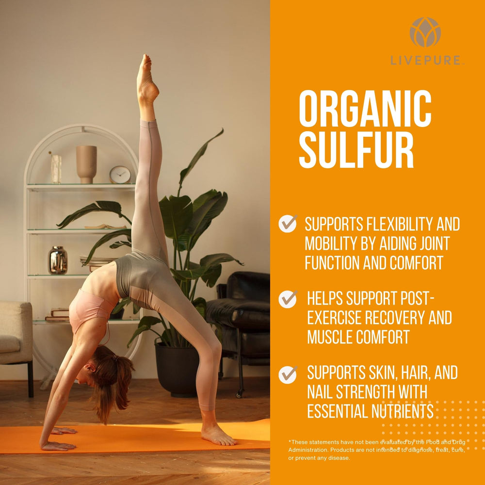 PURE Organic Sulfur Powder label closeup shows purity and vegan formula
