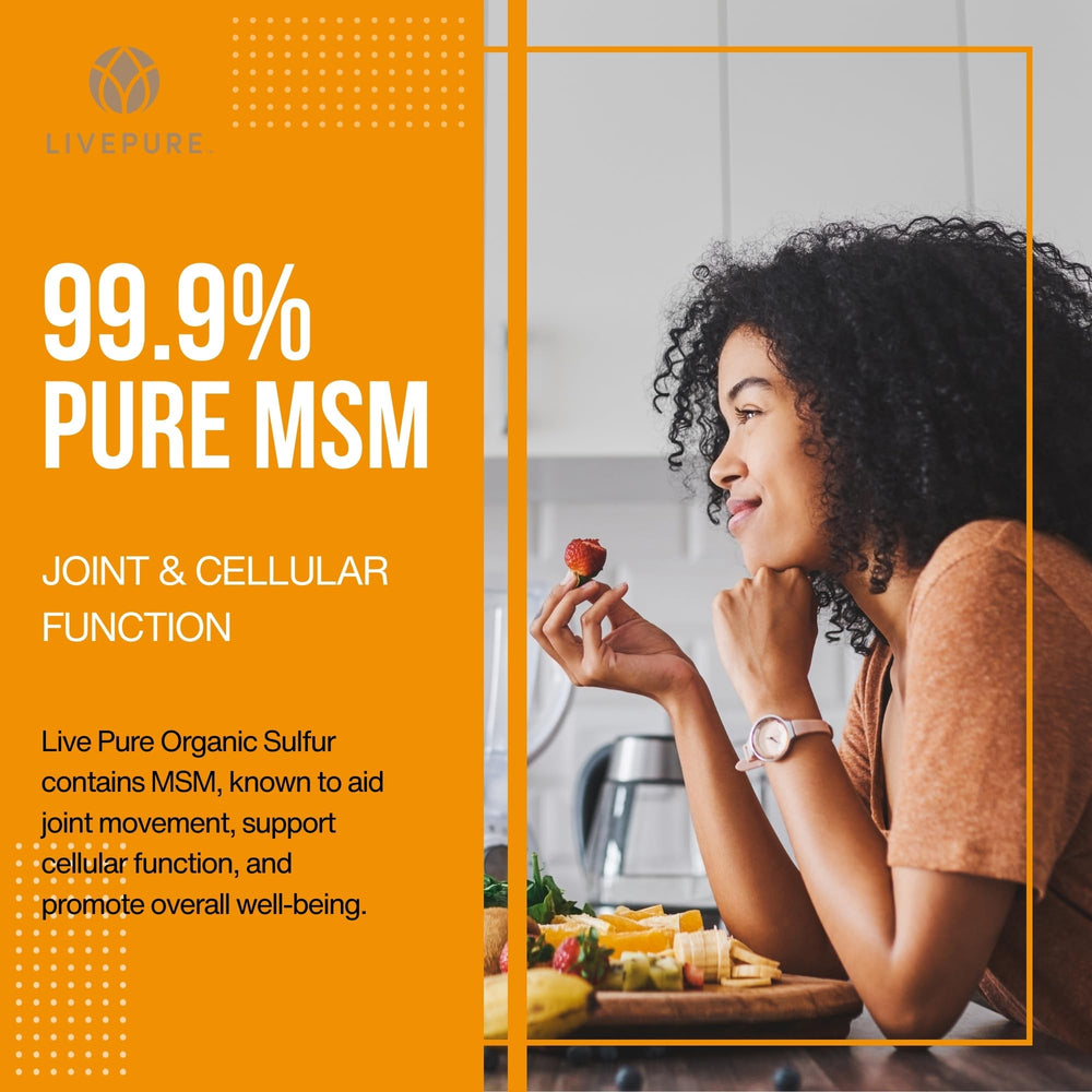 PURE Organic Sulfur Powder pour shows easy-dose format for post-workout recovery