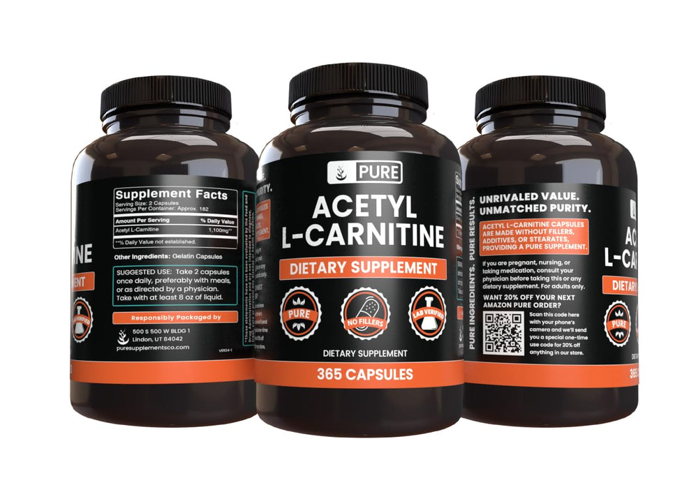 Pure Original Ingredients Acetyl L-Carnitine packaging from Utah, USA for quality.
