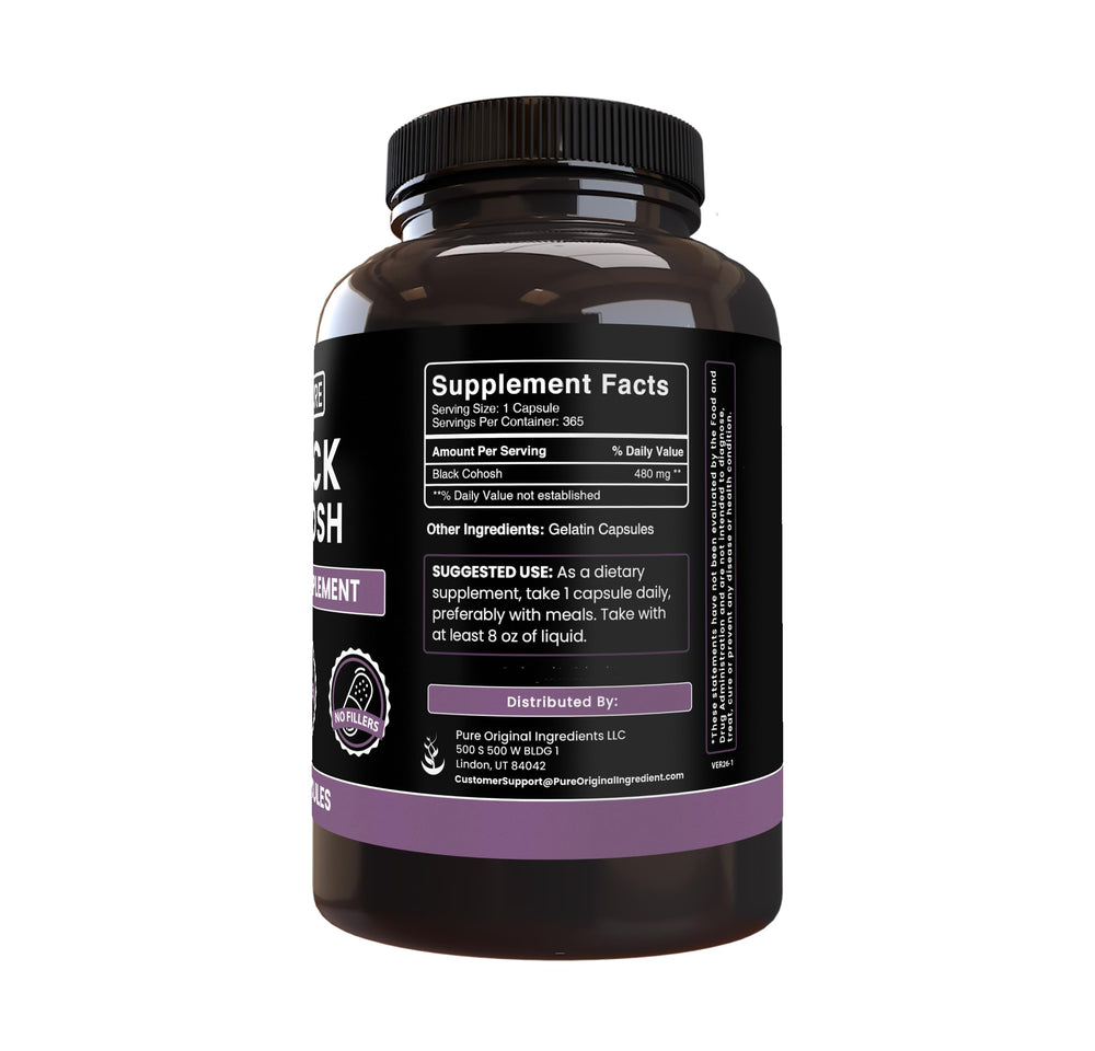 Pure Original Ingredients Black Cohosh label highlights pure formula