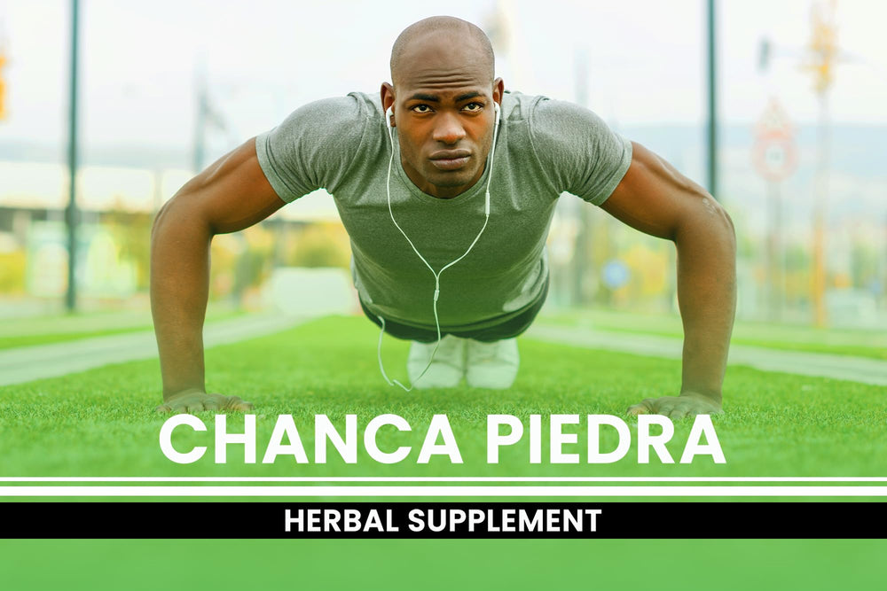 Chanca Piedra capsules side-view suggests a travel-friendly bottle.
