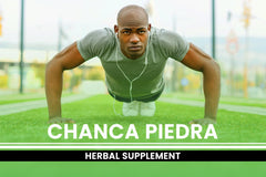 Chanca Piedra capsules side-view suggests a travel-friendly bottle.