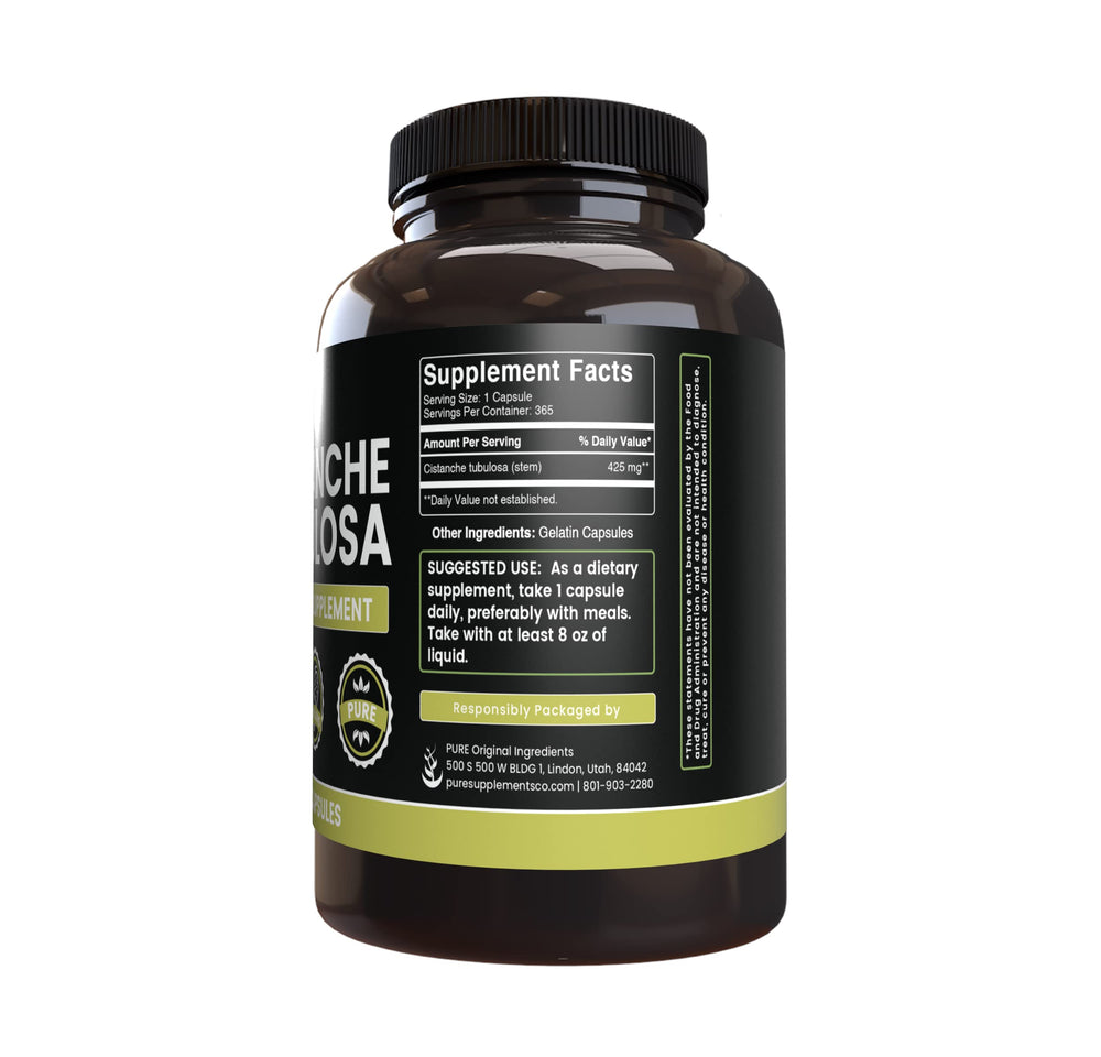 Pure Original Ingredients Cistanche Tubulosa capsules pour captures easy dosing in daily routine.