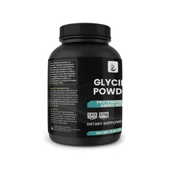Lab verified seal on glycine powder container ensuring quality.