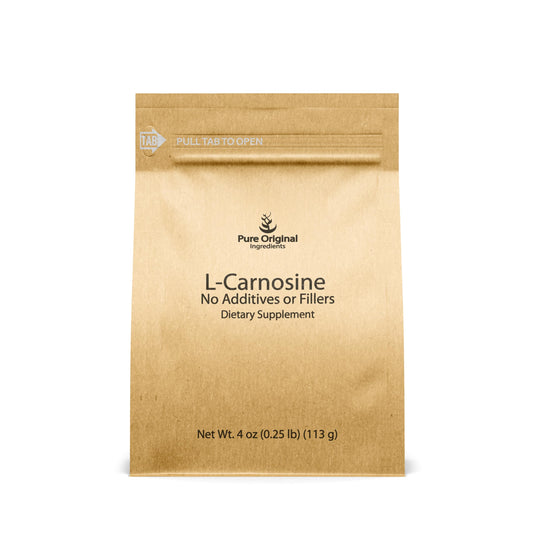 Pure Original Ingredients L-Carnosine powder bottle pour shows pure, undiluted supplement for daily use