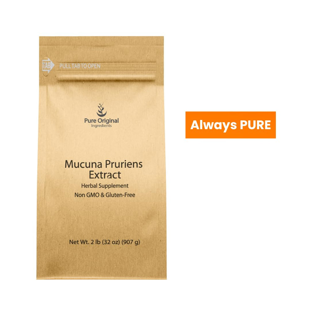 PURE ORIGINAL INGREDIENTS Mucuna Pruriens pour-ready pack enabling easy mixing.