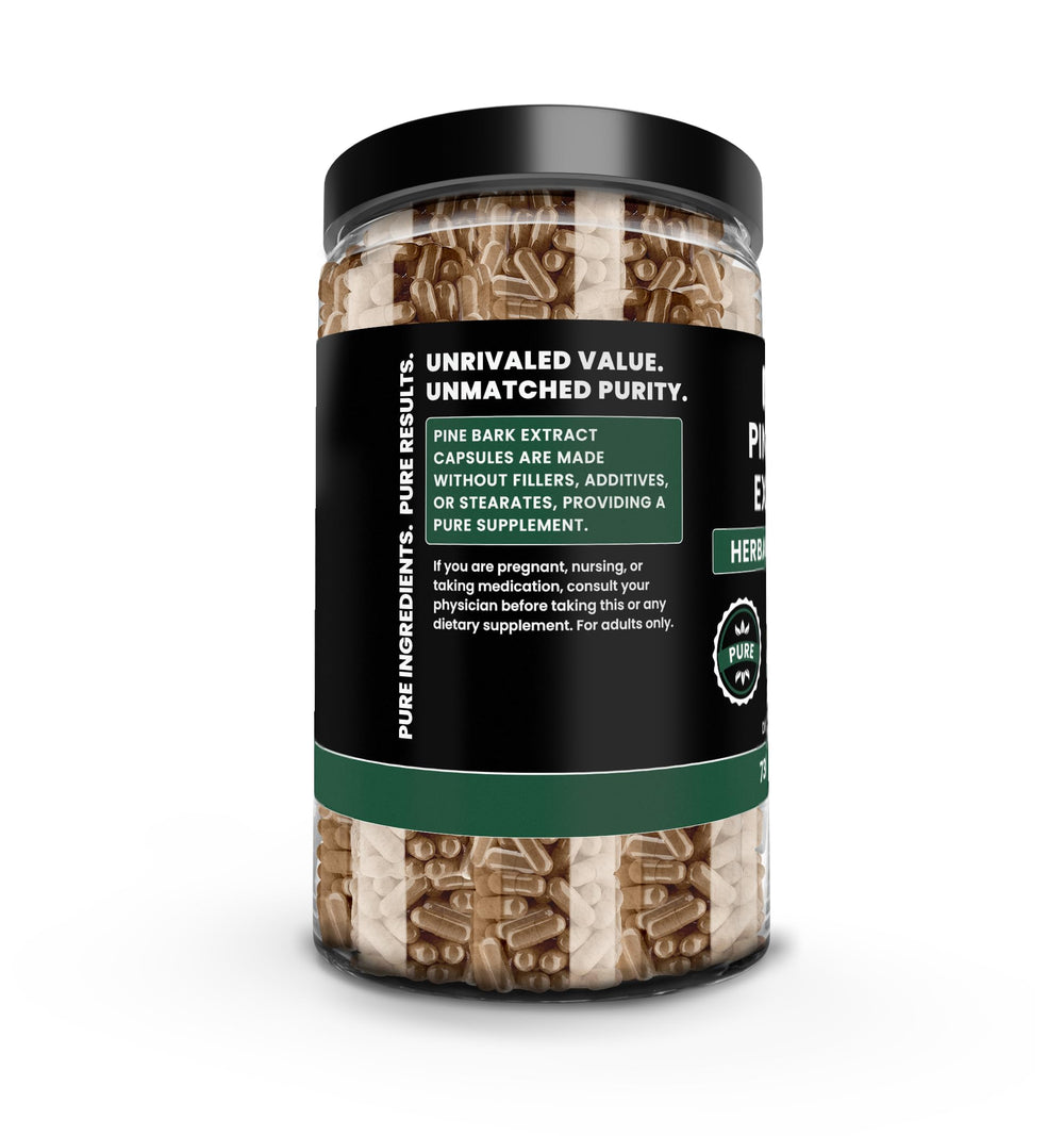 Pure Original Pine Bark Extract label detail conveys lab-verified purity