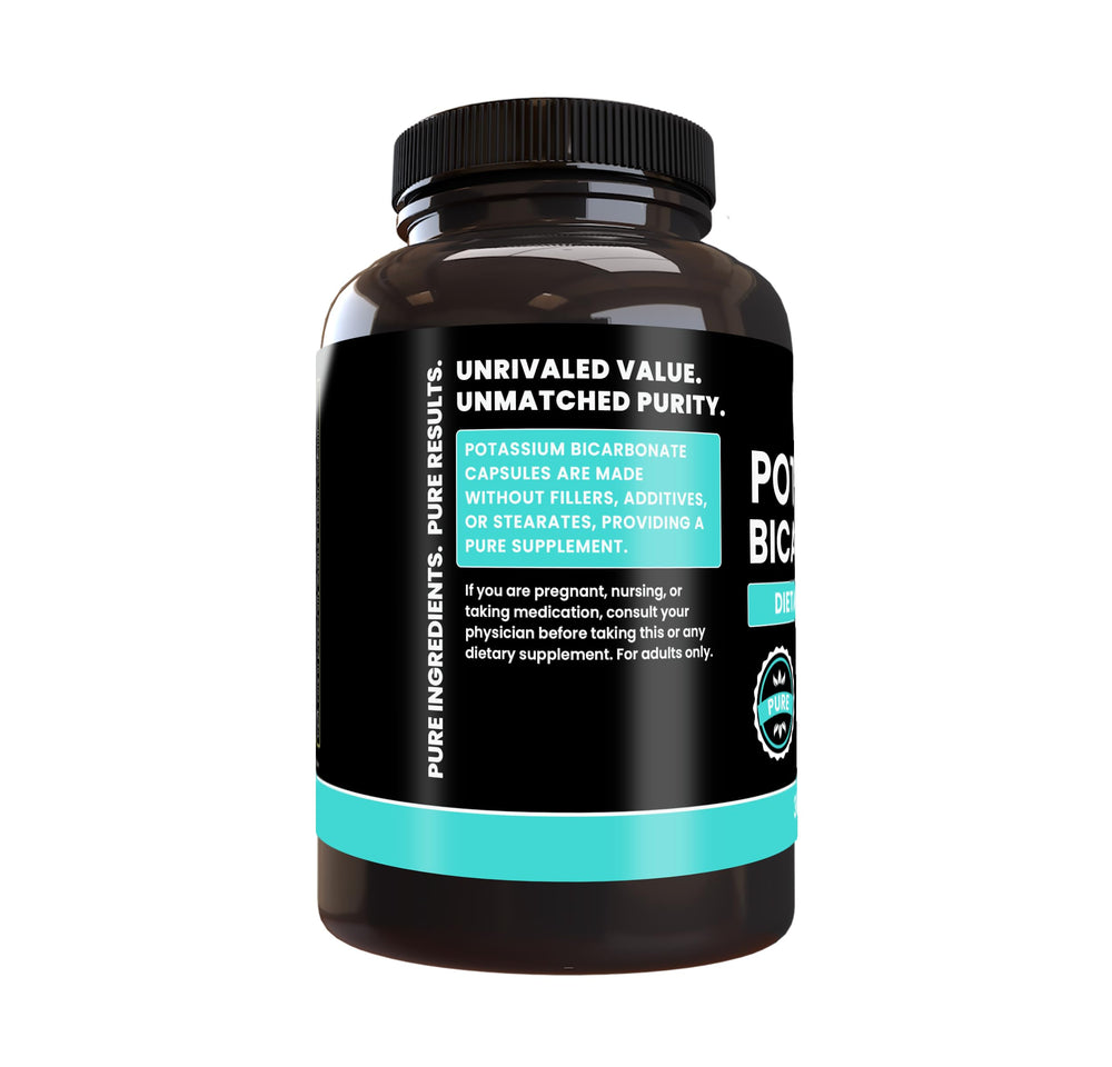 Closeup label of Pure Original Ingredients potassium bicarbonate capsules