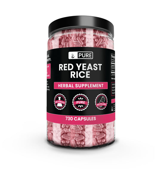 Pure Original Ingredients red yeast rice capsules front view for daily supplementation.
