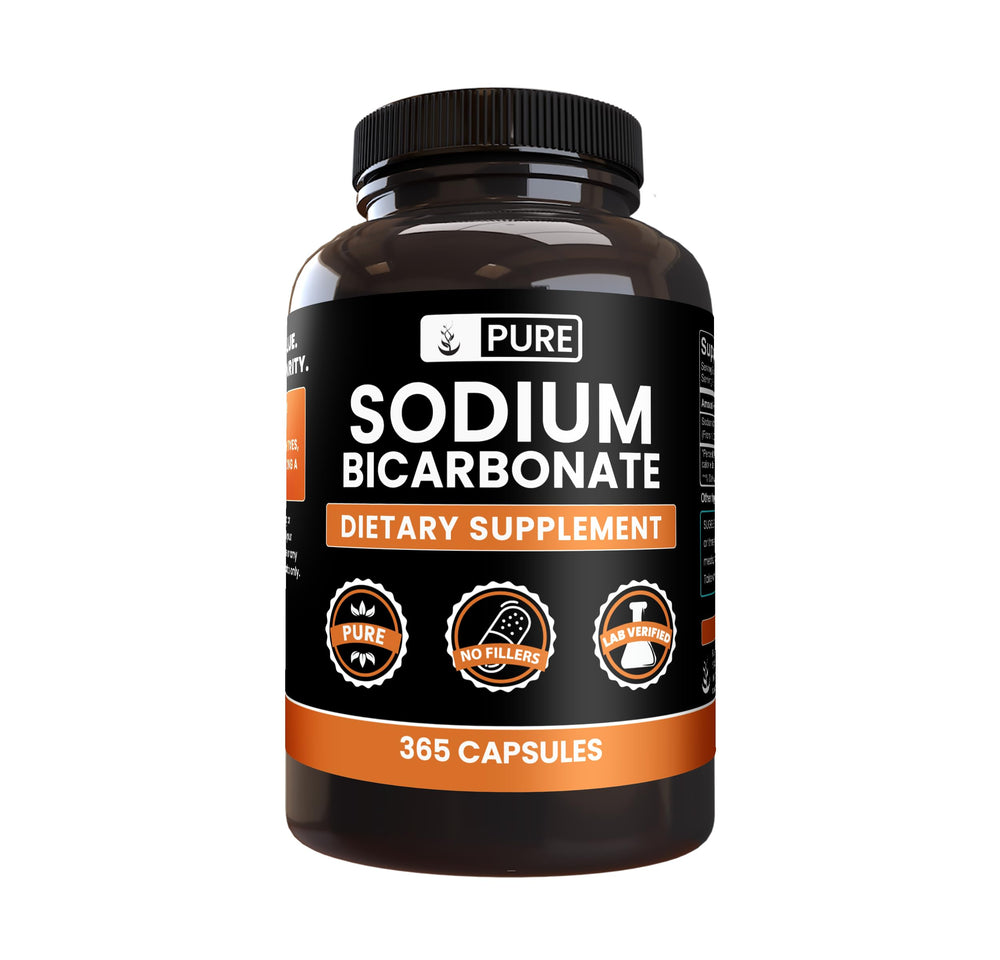 Pure Original Ingredients Sodium Bicarbonate capsules bottle highlights pure, filler-free supplement for daily use.