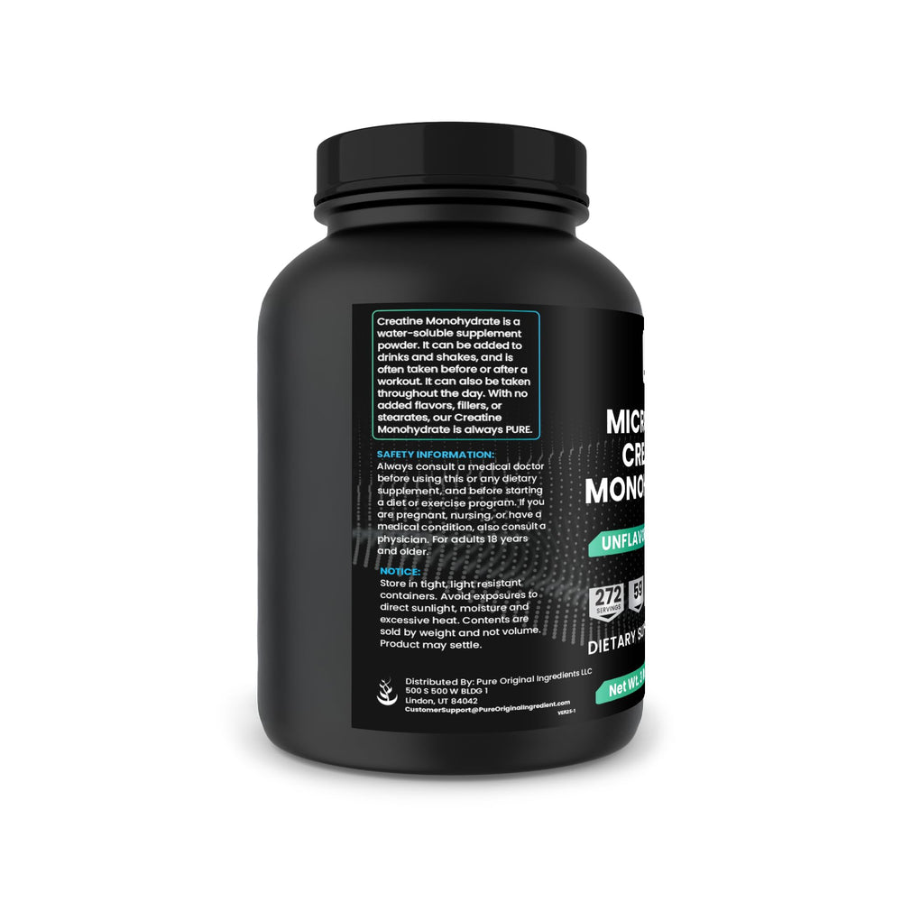 PURE ORIGINAL INGREDIENTS unflavored creatine powder blends easily into shakes