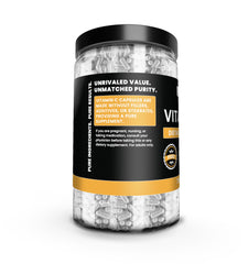 Sealed bottle of Pure Original Ingredients Vitamin C 730 capsules on a clean surface